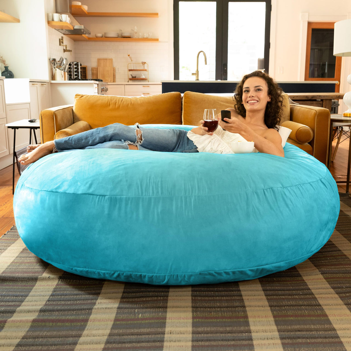 Jaxx 6 Foot Cocoon - Large Bean Bag Chair For Adults, Microsuede Teal
