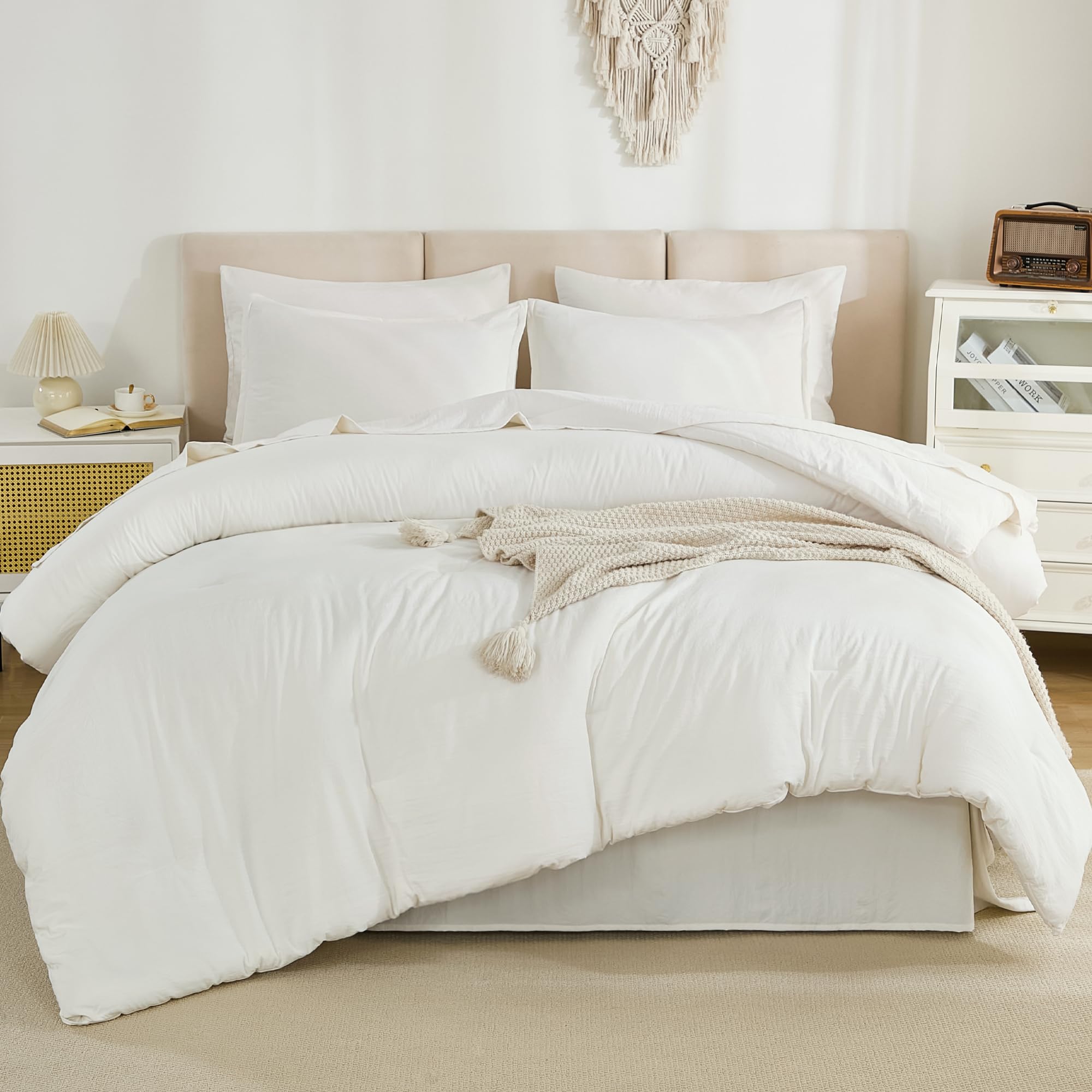 Litanika Oversized King Comforter Sets Ivory - 7 Pieces Bed In A Bag Oversized King Beddding Comforter Sets, Solid Lightweight B