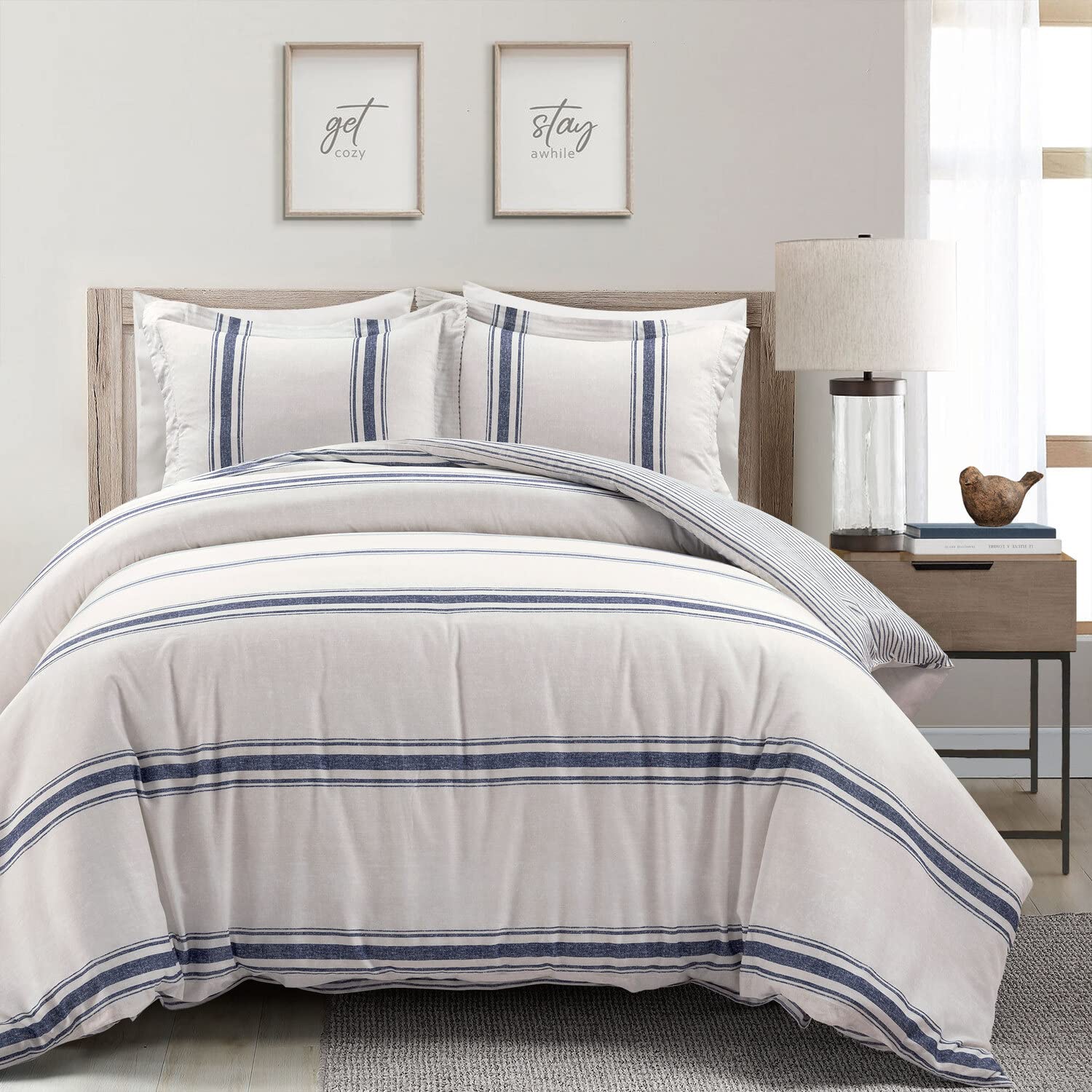 Lush Decor Comforter Farmhouse Stripe, Full/Queen, Navy