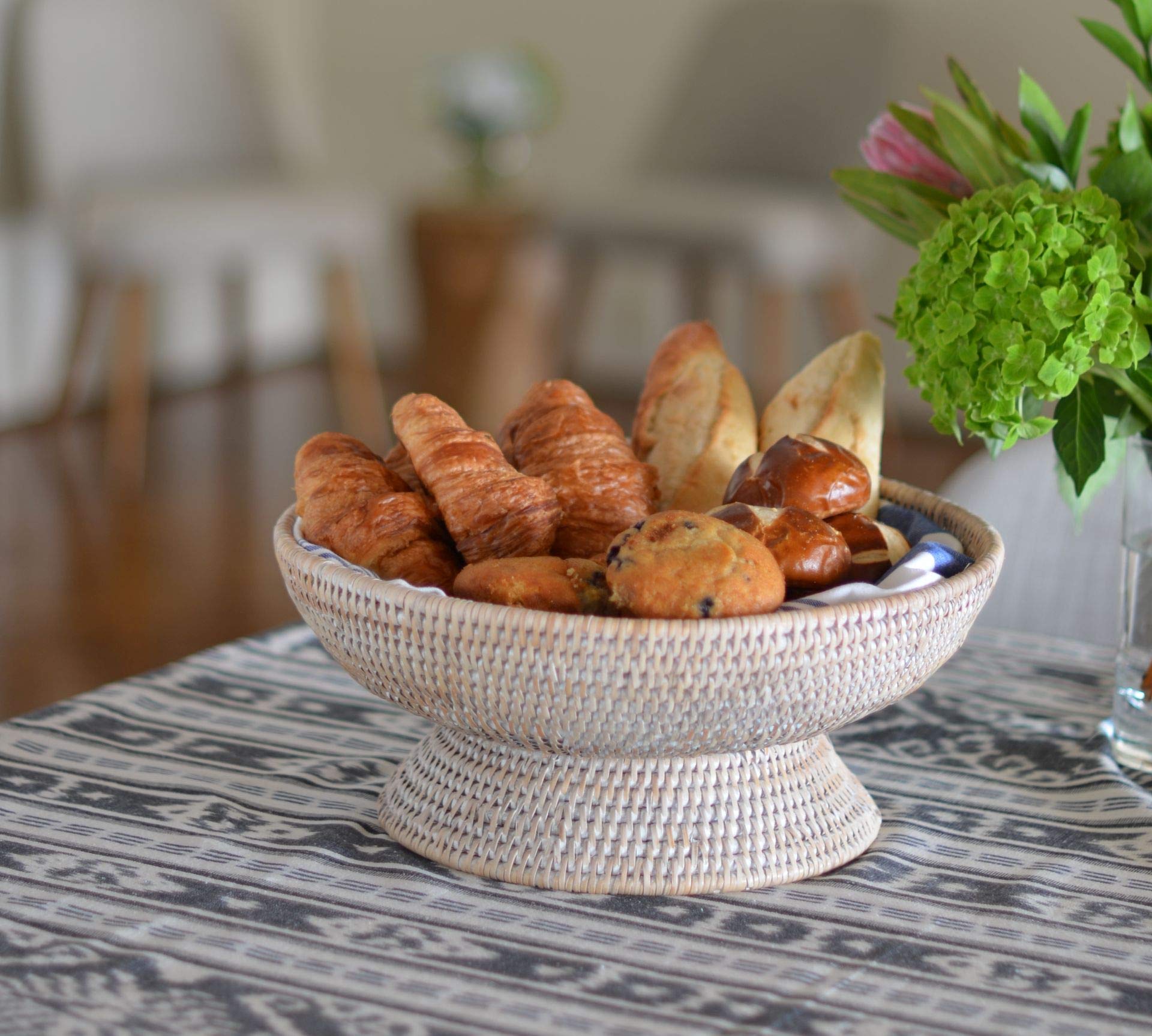 Kouboo La Joll Rattan Fruit Bowl, Large, White-Wash