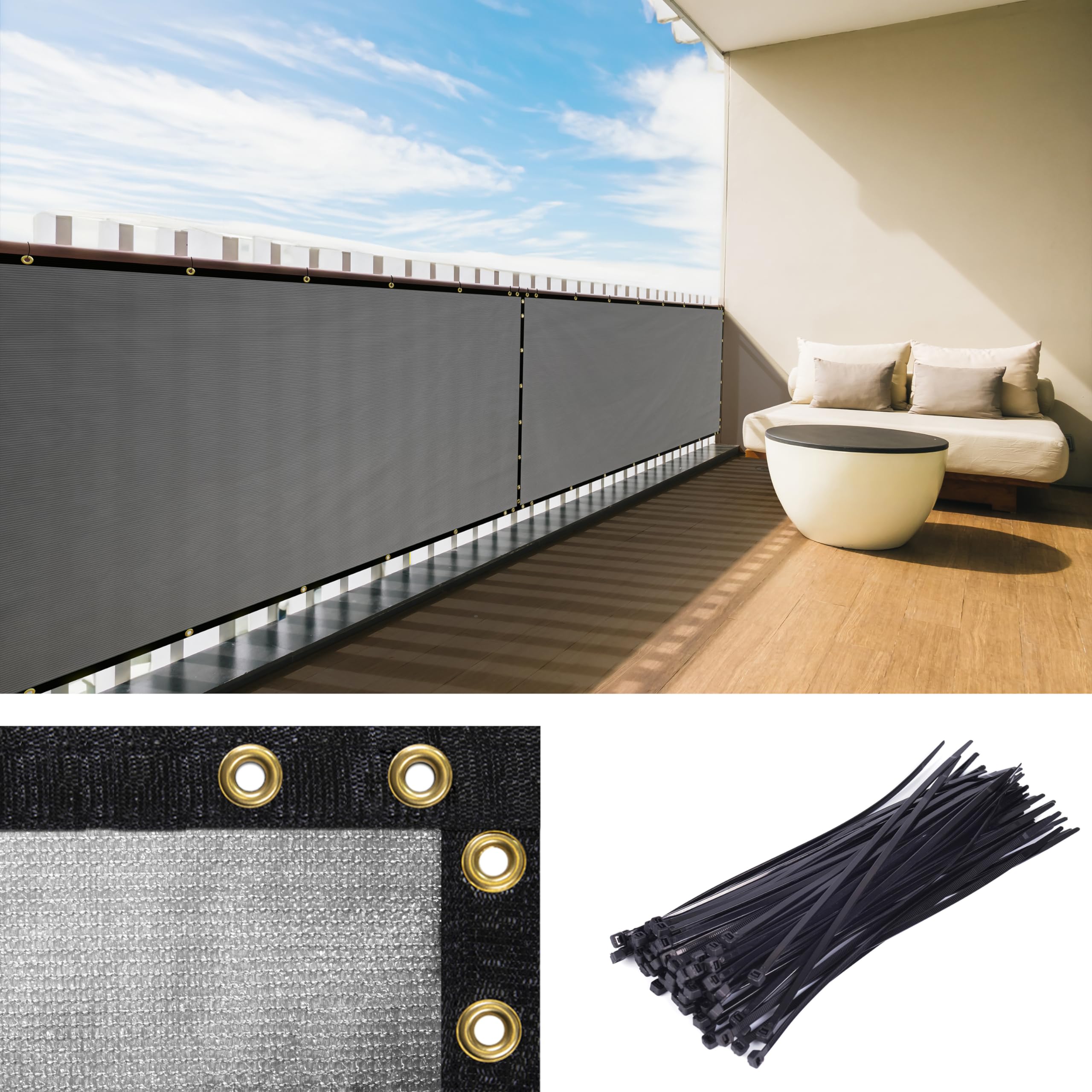 Royal Shade Custom Size 3  x 83  Grey Balcony Privacy Screen Apartment Above Railing Porch Patio Fence Windscreen Cover Nettin