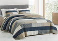 Chezmoi Collection Dylan 3-Piece Navy Blue White Gray Taupe Plaid Rectangular Patchwork Quilt Set - Pre-Washed Cotton Quilted Co