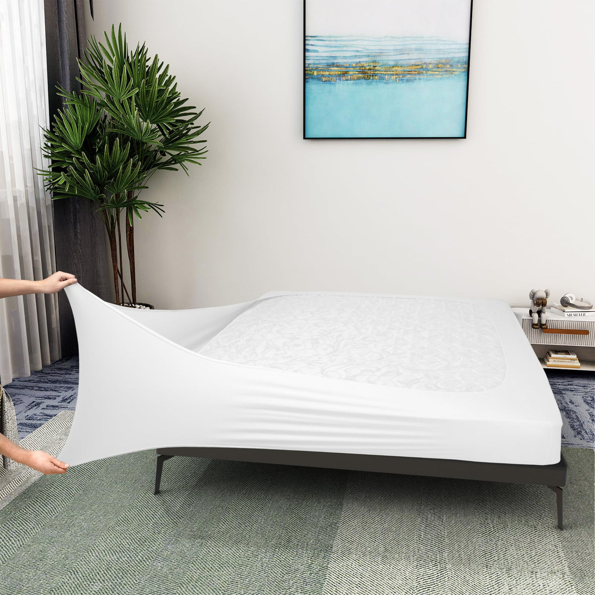 ALYVIA SPRING Twin Box Spring Cover Jersey Knit Stretchy, White