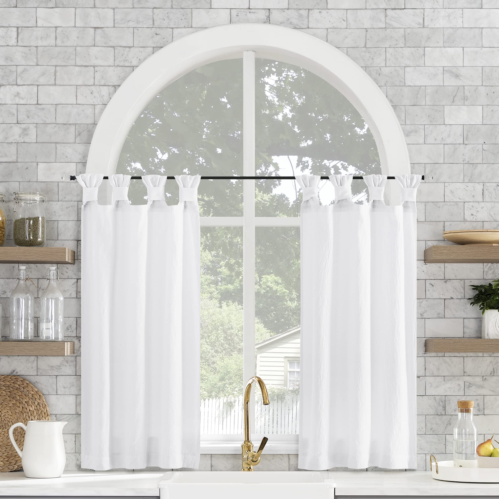 Archaeo Washed Cotton Small Window Twist Tab Cafe Curtains, 52 x 36, White