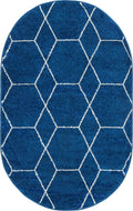 Unique Loom Trellis Frieze Collection Area Rug - Geometric (3 x 5 Oval, Navy Blue/ Ivory)