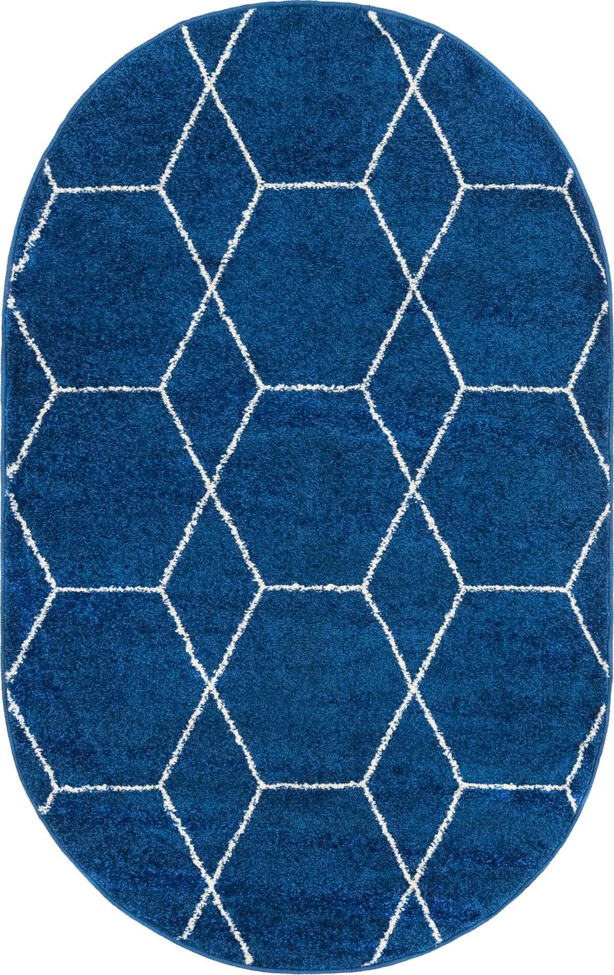 Unique Loom Trellis Frieze Collection Area Rug - Geometric (3 x 5 Oval, Navy Blue/ Ivory)