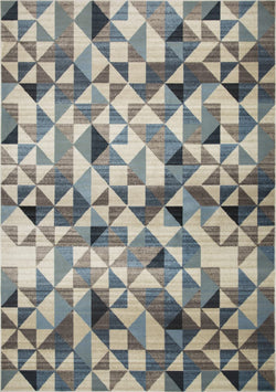 HomeRoots Heat-Set Polypropelene 3’ x 5’ Blue Beige Nested Diamonds Modern Area Rug