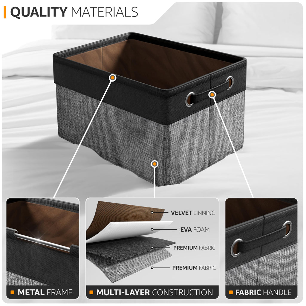 Sorbus Fabric Storage Cubes 15 Inch- Big Sturdy Collapsible Canvas Storage Bins With Dual Handles- Foldable Closet Cubes- Decorative Storage Baskets For Shelves | Home & Office Use- 3 Pack| Grey/Tan