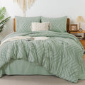 Litanika Sage Green Queen Size Comforter Set With Sheets - 7 Pieces Bed In A Bag Queen Boho Tufted Complete Beddding Sets With C