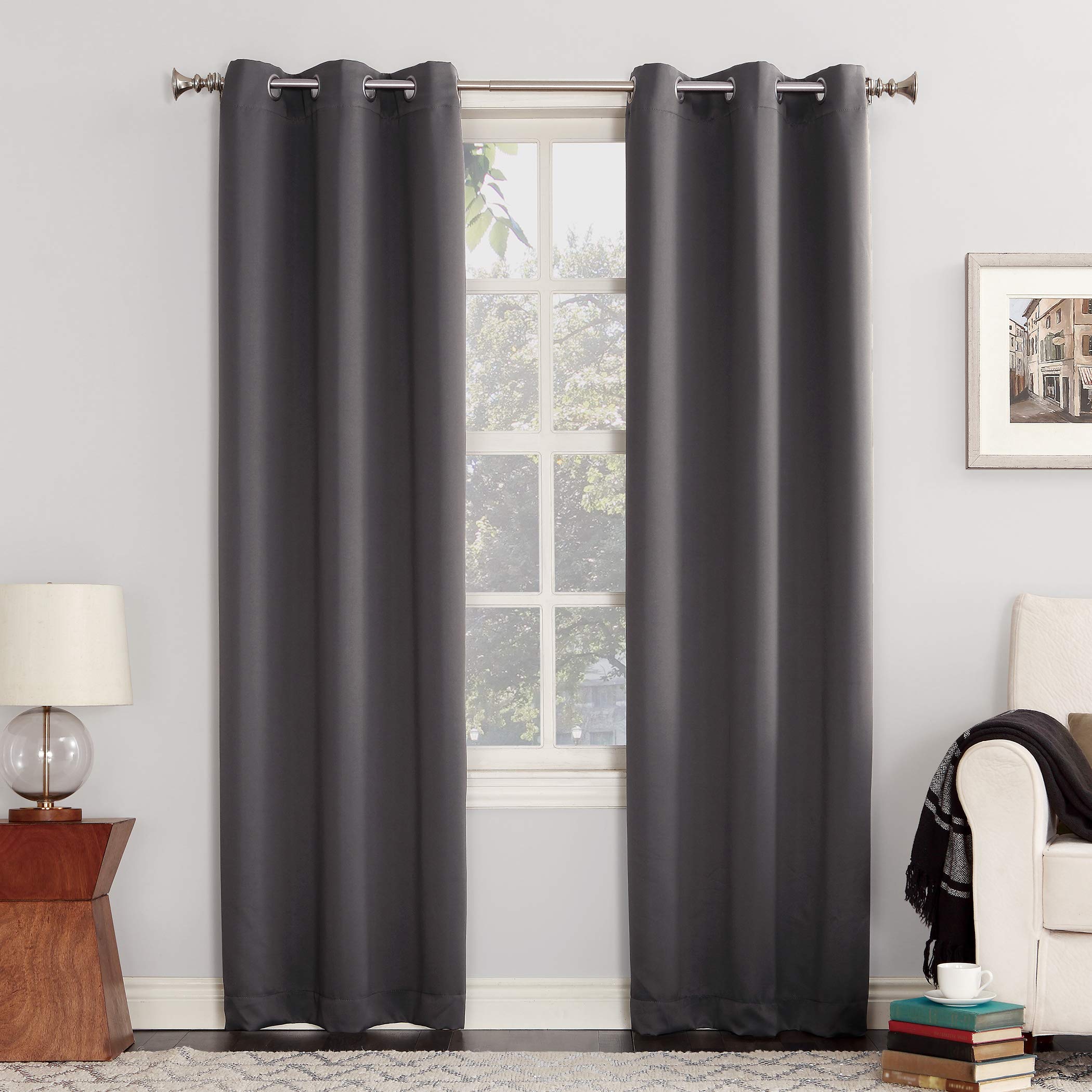 Sun Zero Easton Energy Saving Blackout Grommet Curtain Panel, 40 x 84, Charcoal