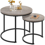 Yaheetech Nesting Coffee Table Set Of 2, Nesting Table, Rustic Stacking Side Tables, Nesting End Table Set W/Round Wooden Tabletop And Sturdy Metal Base For Living Room,Small Space, Gray