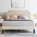 VECELO Upholstered Platform Bed Frame with Adjustable Headboard, Wooden Slats Support, No Box Spring Needed, Modern Style, Queen