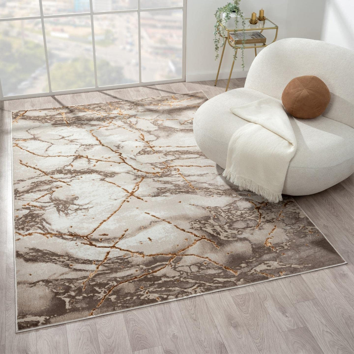 LUXE WEAVERS Marble Abstract Beige 4x5 Area Rug