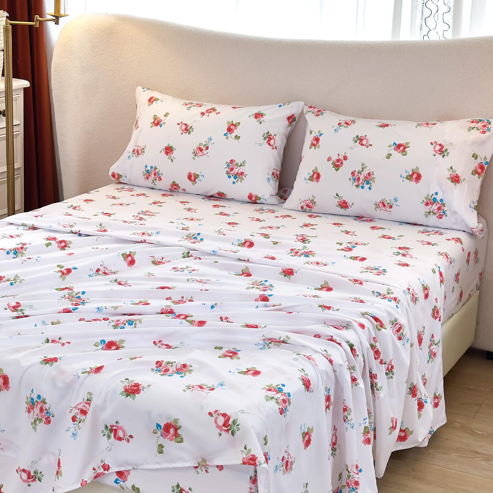 Micoral Floral Queen Sheet Set, 4-Piece Printed Bed Sheets, 16' Deep Pocket, Ultra Soft & Cooling Sheet, Oeko-Tex Certified, Ga