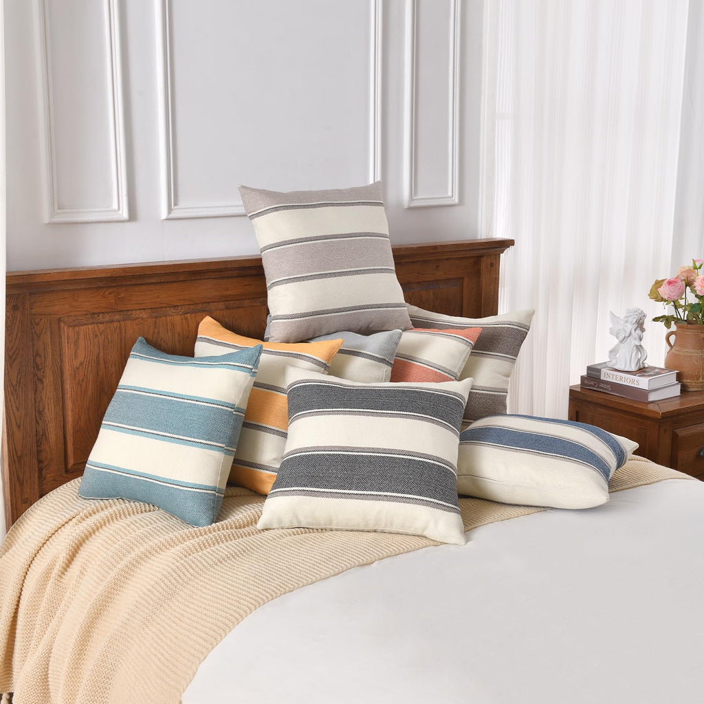 Amhoo Pack Of 2 Farmhouse Linen Throw Pillow Cover Cushion Stripe Decoration Buffalo Retro Pillowcase With Hidden Zipper For Sof