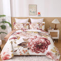 Wongs Bedding Floral Quilt Set King, 3 Pieces Elegant Blush Flower Bedspread Coverlet Set For All Season, Farmhouse Soft Microfi