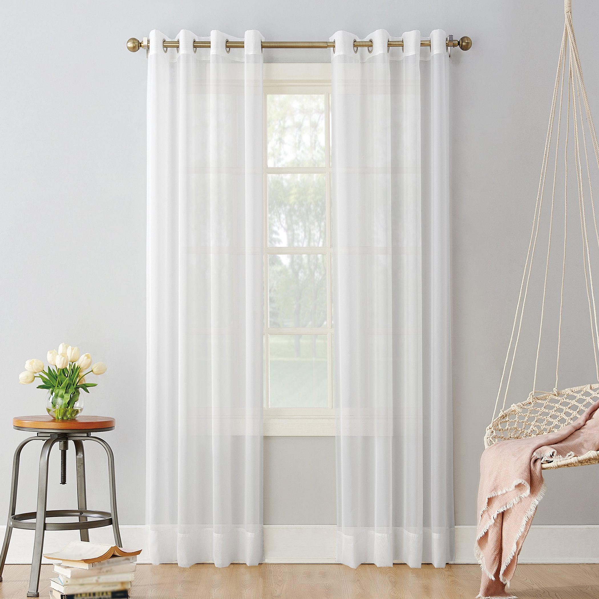 No. 918 Emily Sheer Voile Grommet Curtain Panel, 59' X 63', White