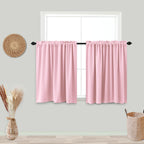 Koufall Rod Pocket Blackout Tier Short Curtains-Pink-24X30