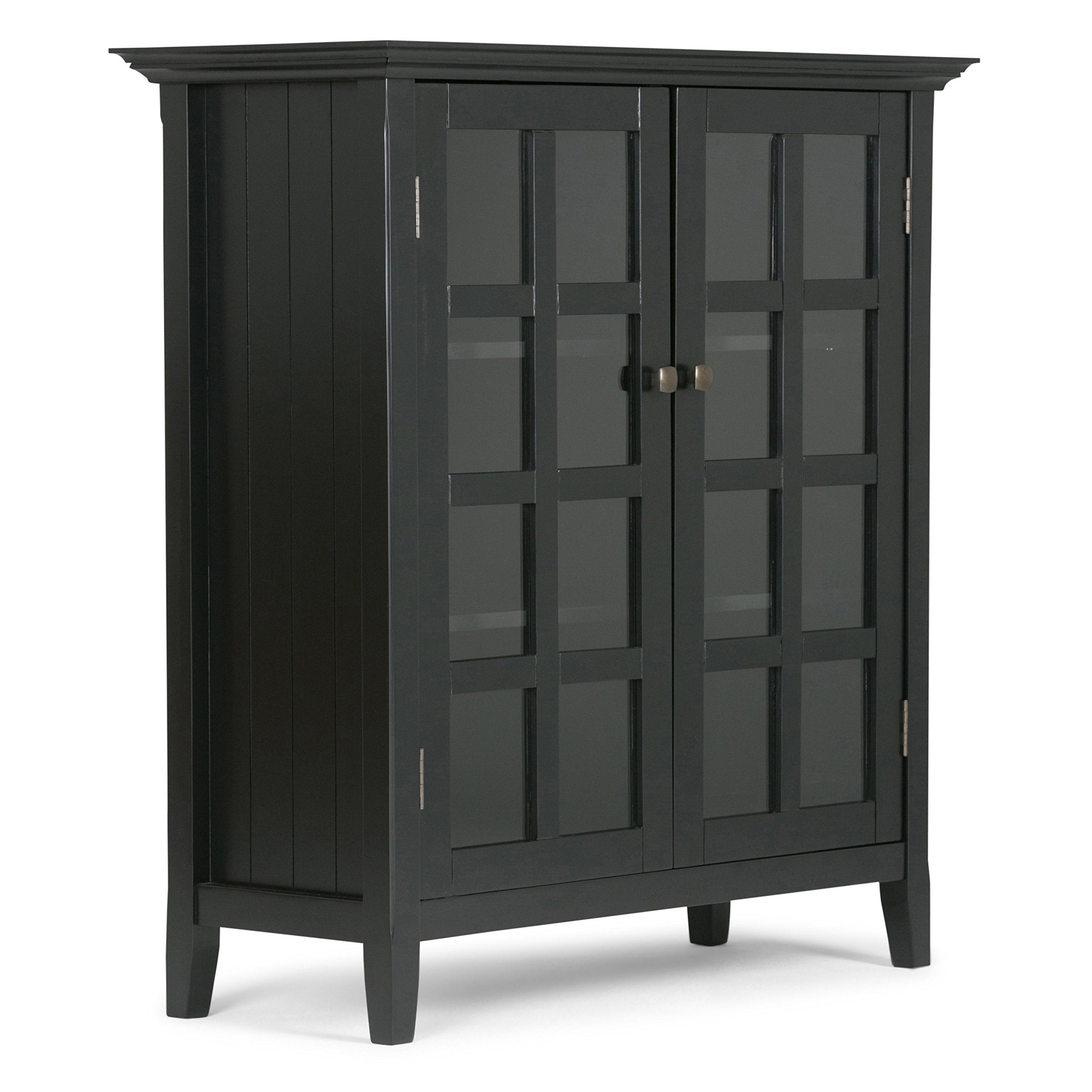 SIMPLIHOME Acadian SOLID WOOD 39 inch Wide Transitional Medium Storage Cabinet in Black for the Living Room, Entryway and Family