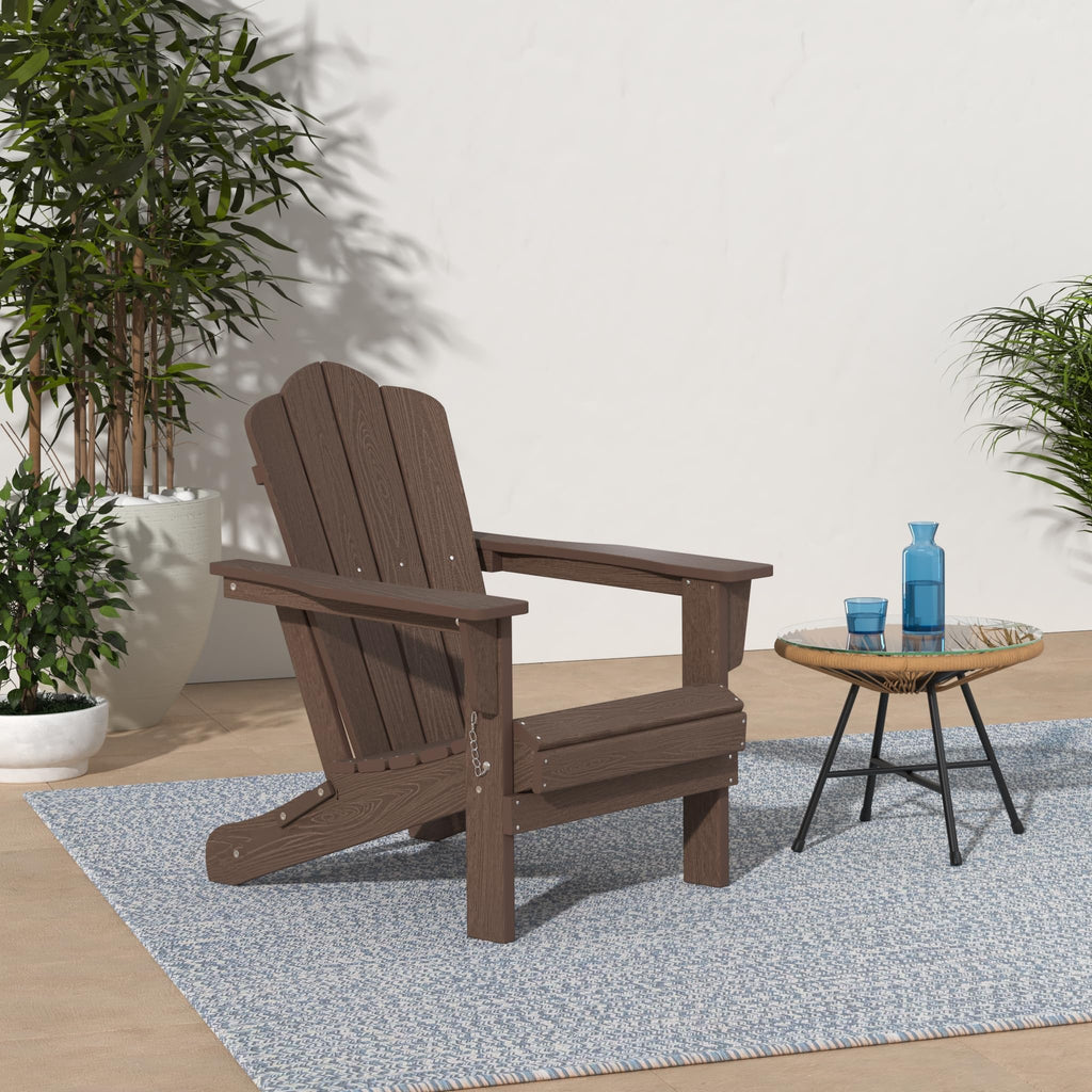 Kingyes Folding Adirondack Chair Set Of 6, Hdpe All-Weather Folding Adirondack Chair, Brown