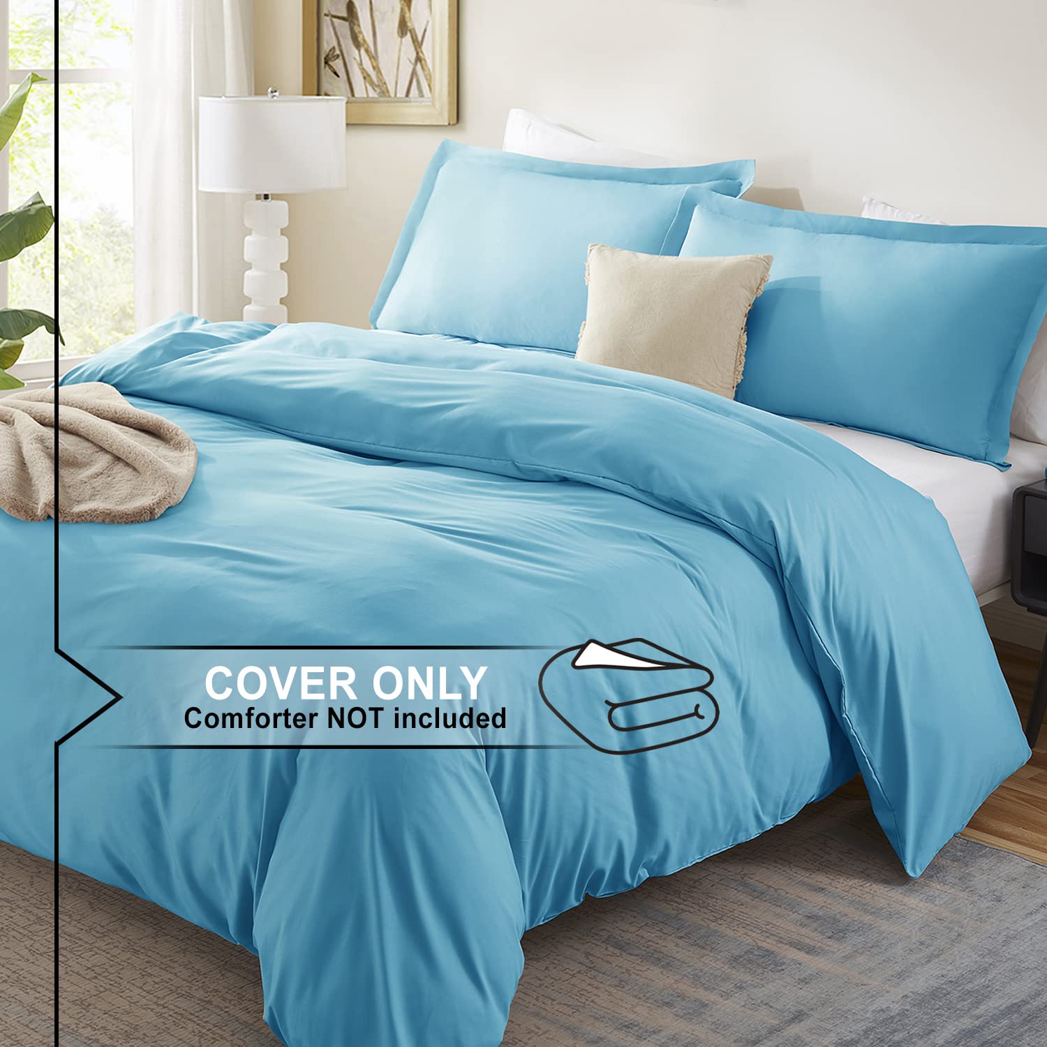 Nestl Bright Blue Duvet Cover King Size - Soft Double Brushed King Duvet Cover Set, 3 Piece, With Button Closure, 1 Duvet Cover