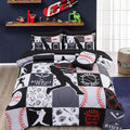 A Nice Night Sports Geometric Grid Black Patchwork Baseball Printed For Boys Full 6Pcs Bed In A Bag Comforter Bedding Set,Black