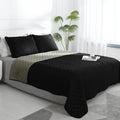 Easy-Going Full/Queen Size Reversible Quilt Set With 1 Quilt And 2 Pillow Shams, Soft Bed Quilt Cover, Water Resistant Lightweight Microfiber Bedspread, Stain Resistant, Black/Beige
