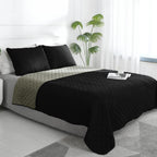 Easy-Going Full/Queen Size Reversible Quilt Set With 1 Quilt And 2 Pillow Shams, Soft Bed Quilt Cover, Water Resistant Lightweight Microfiber Bedspread, Stain Resistant, Black/Beige
