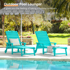 Lue Bona Outdoor Chaise Lounge Chairs Set Of 4, Hdps Material, 3-Year Warranty, Patio Lounge Chair With Adjustable Backrest, Resin Pool Lounge Chairs With Wheels For Outside, Poolside, Aruba Blue