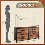 WLIVE 6 Drawer Dresser Rustic Brown Fabric Storage Cabinet for Bedroom Living Room TV Stand 51.2"W