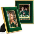 KSROECUD 3.5x5 Velvet Picture Frame, Green Photo Frames with Modern Simple Metallic Gold Border, HD Real Glass Horizontal & Vert