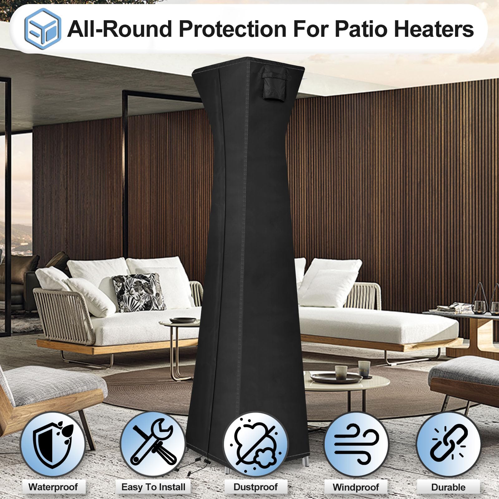 Outdoorlines Waterproof Outdoor Patio Heater Covers With Zipper And Storage Bag, Dust-Proof Uv-Resistant Windproof Propane Heavy Duty Heater Cover For Standing Heater, 2 Packs-90Hx23Lx23W Inch Black