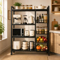 Homero Kitchen Storage Rack With Wheels, 4 Mesh Baskets, 3 Shelves, Black
