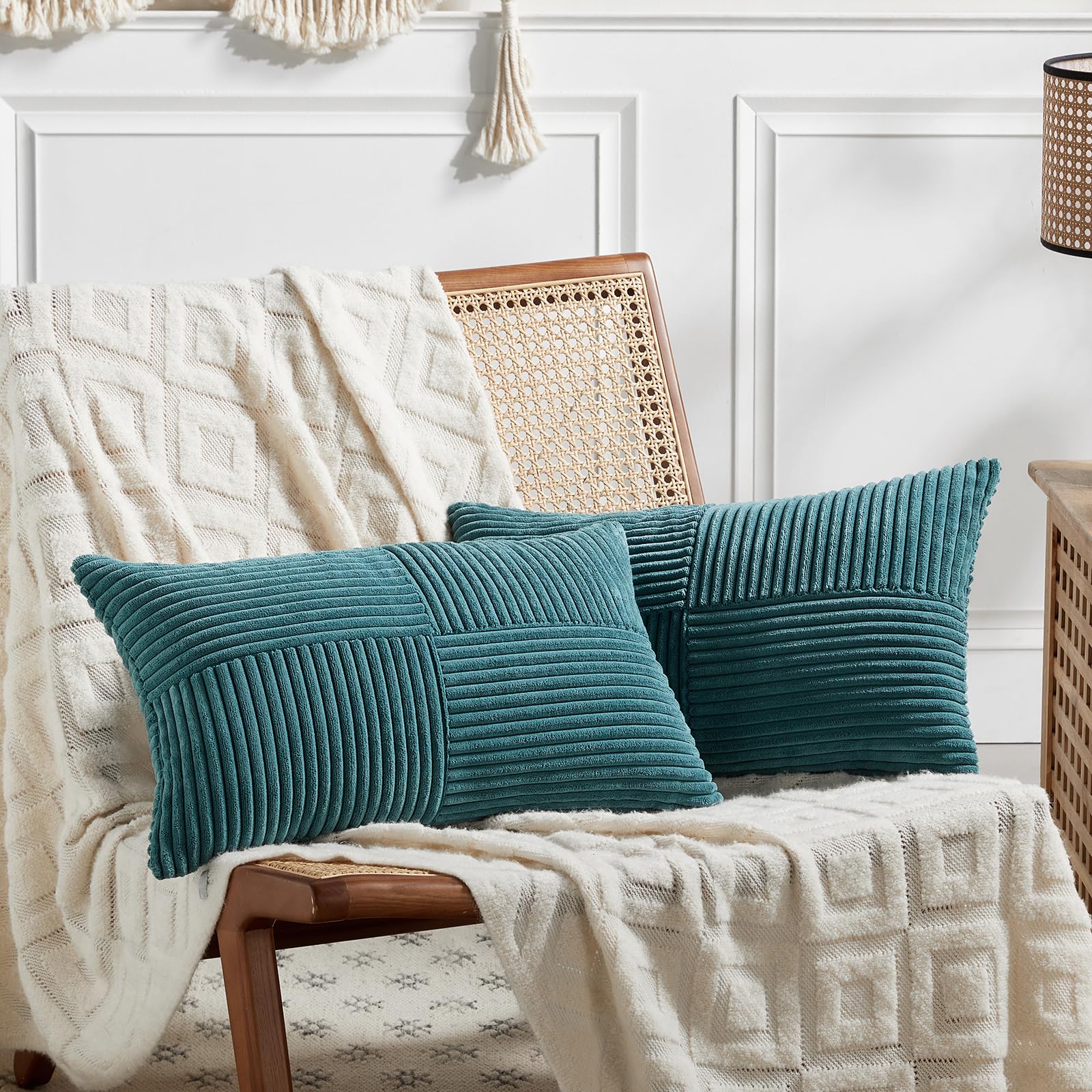 Fancy Homi 2 Packs Teal Lumbar Decorative Throw Pillow Covers 12X20 Inch For Living Room Couch Bed Sofa, Rustic Farmhouse Boho H