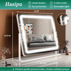 Hasipu Vanity Mirror With Lights, 24.2' X 18.9' Led Make Up Mirror, Light Up Mirror With 10X Magnification And Usb Charging Po