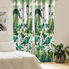 Ambesonne Dinosaur Window Curtains Pack Of 2, Modern Artwork Of Jurassic Scenario With Dino Animals And Wild Jungle, Lightweight
