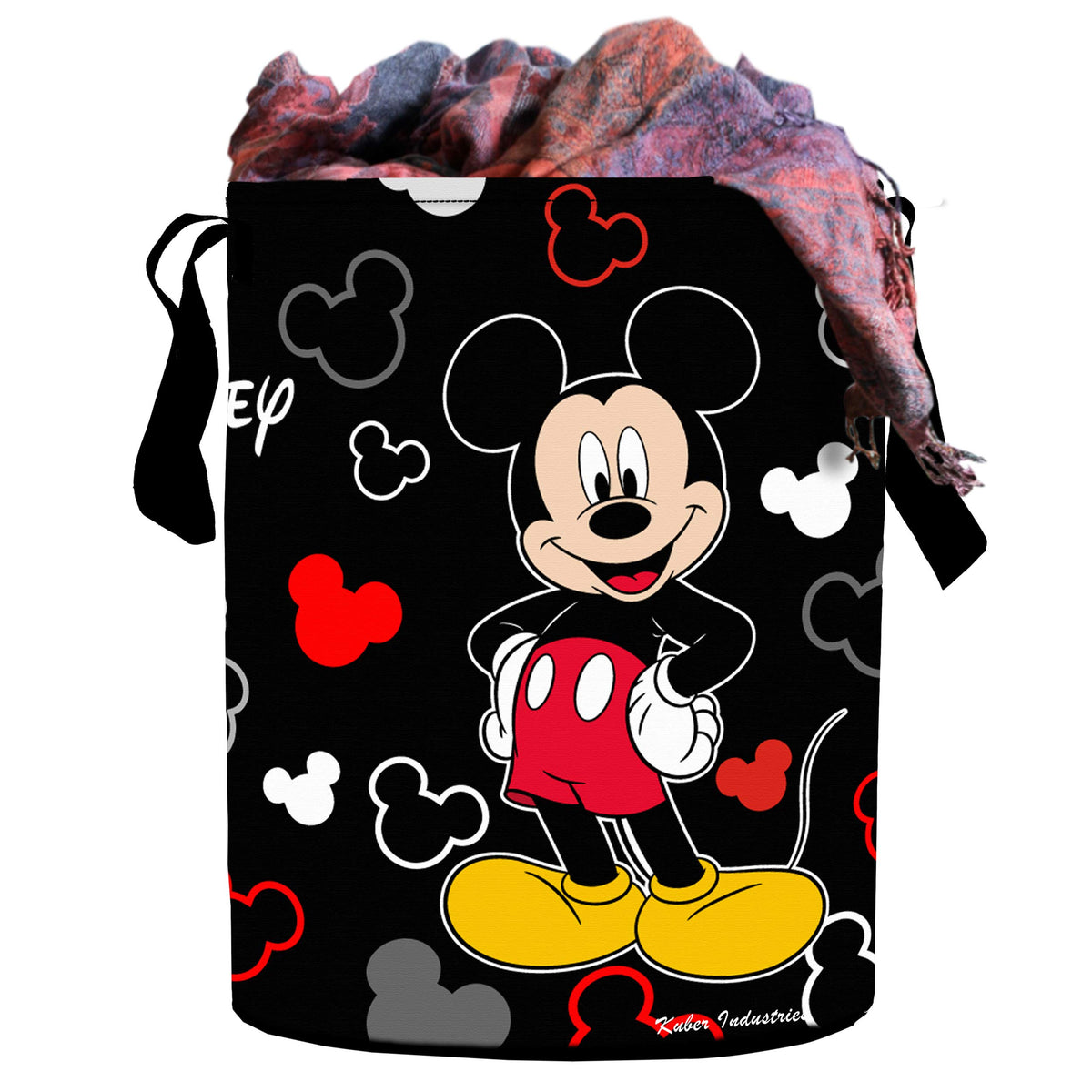 Kuber Industries Disney Print Round Waterproof Cotton Laundry Bag|Toy Storage|Laundry Basket Organizer with Handles, Capicity 45