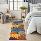 Nourison Aloha Indoor/Outdoor Modern Navy Multicolor 2'3' X 8' Area Rug, Easy Cleaning, Non Shedding, Bed Room, Living Room, Dining Room, Backyard, Deck, Patio (2X8)