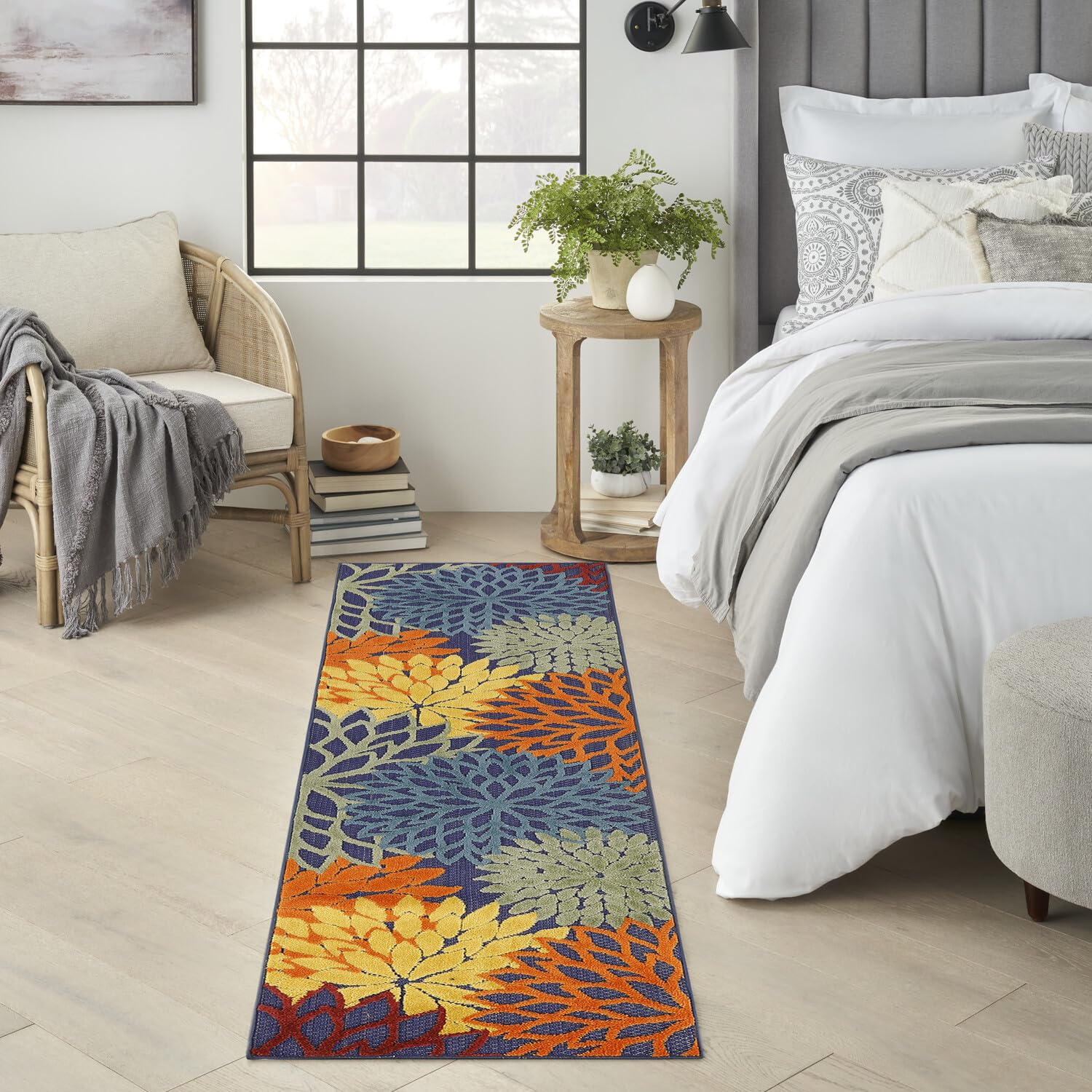 Nourison Aloha Indoor/Outdoor Modern Navy Multicolor 2'3' X 8' Area Rug, Easy Cleaning, Non Shedding, Bed Room, Living Room, Dining Room, Backyard, Deck, Patio (2X8)