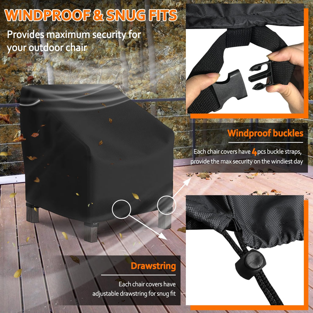 Startwo Patio Chair Covers 2 Pack Outdoor Furniture Covers Waterproof Fit For 32' Lx 37' W X 36' H, Lounge Deep Seat Cover, Heavy Duty Chair Covers For Lawn Furnitures, Black