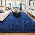 Amdrebio Navy Blue Rugs for Living Room, 8x10 Area Rug, Fluffy Large Rug for Bedroom, Furry Shag Big Rug for Teen Boys Room, Sof
