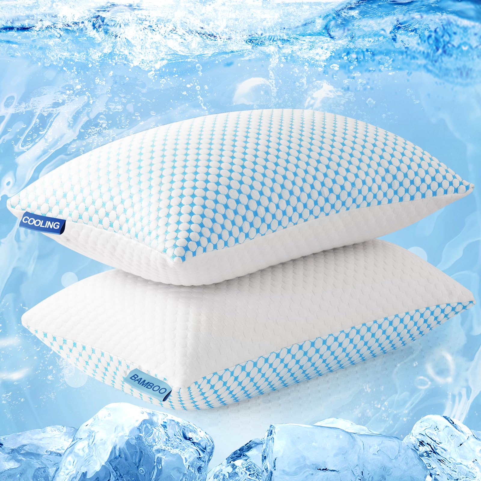 Easeland Firm Pillow Shredded Memory Foam(Adjustable Loft), Cooling Breathable For Sleeping Standard Size 2 Pack