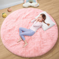 EVOIONOS Pink Round Rug for Girls Bedroom, Fluffy Circle Rug for Kids Room, 4x4 Feet Fuzzy Circular Rug, Soft Plush Area Rug for