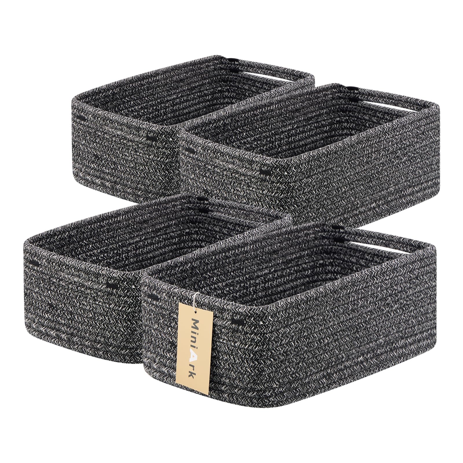 MiniArk Small Storage Baskets for Organizing | Closet Organizer Bins | Shelf Toy Basket | Woven Rope Baskets | Cube Decorative B