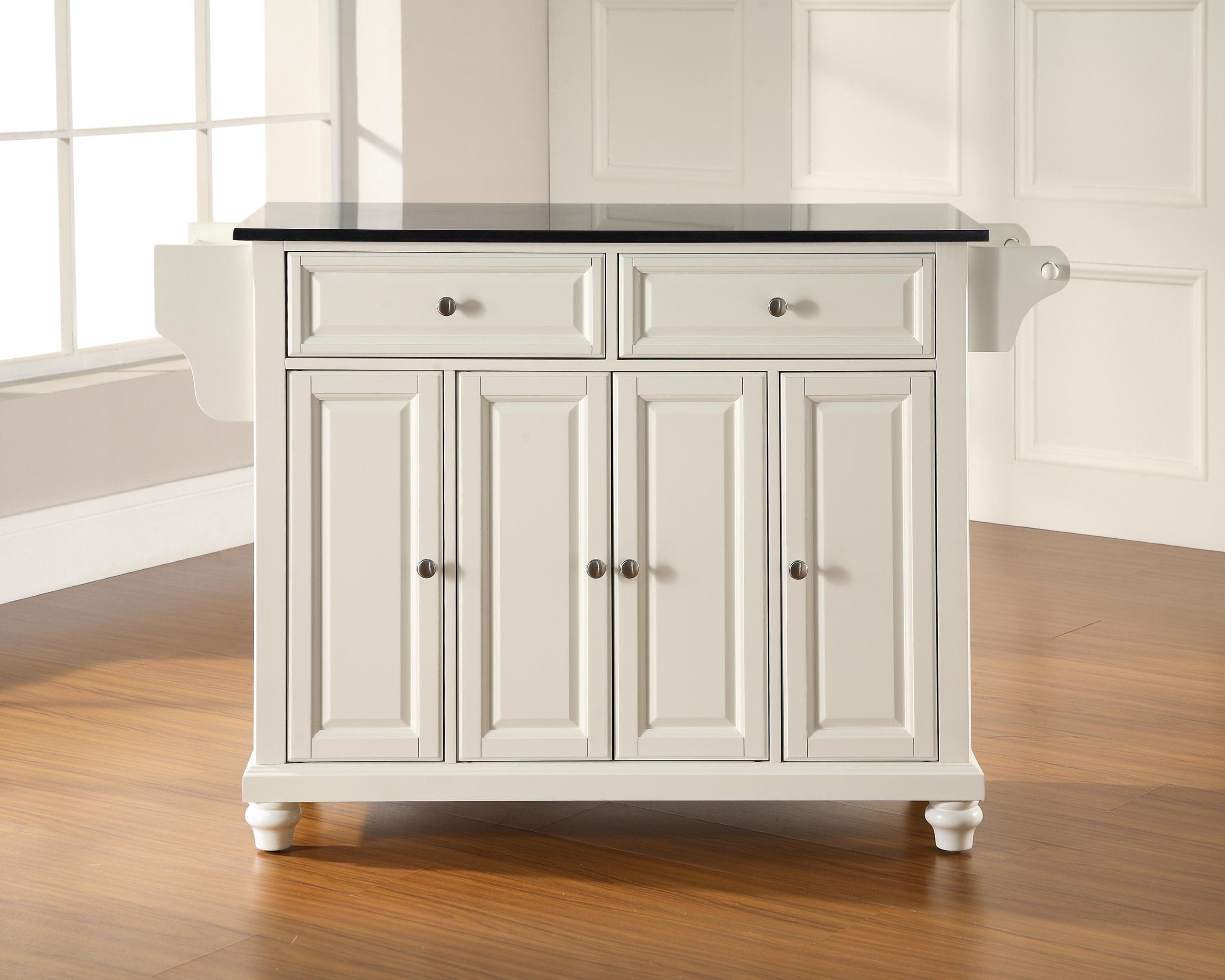 Crosley Furniture Cambridge Granite Top Rolling Kitchen Island Storage Cart, Microwave Stand, Spice Rack, White