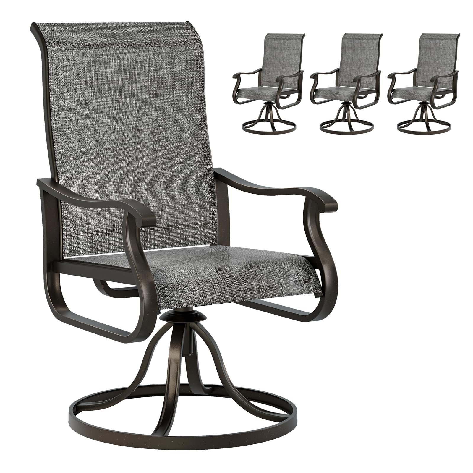 Udpatio Patio Swivel Dining Chairs Set Of 4, Outdoor Swivel Chairs High Back With All Weather Textilene Metal Rocking Frame For Lawn Garden Backyard, Dark Gray