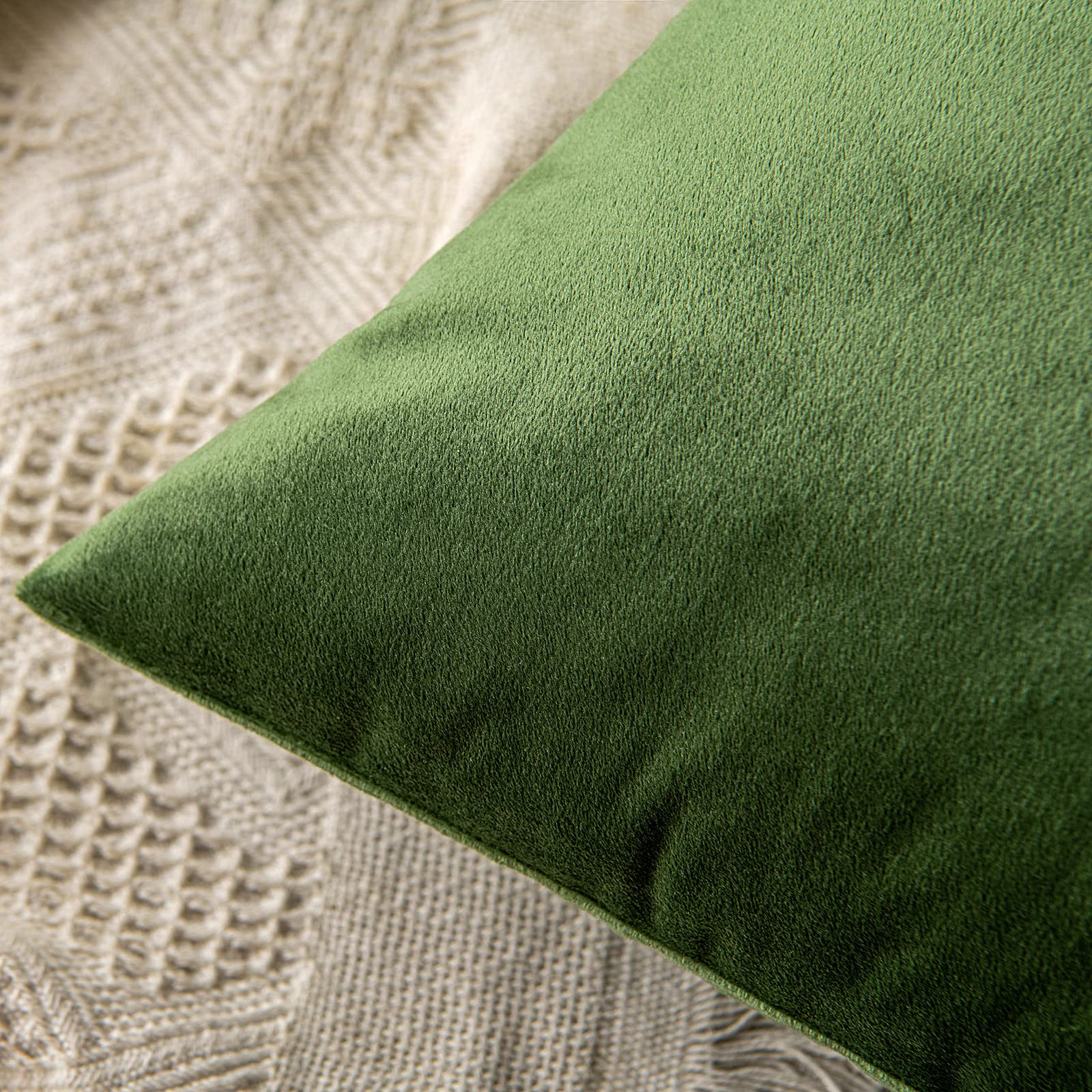 Miulee Velvet Soft Solid Decorative Square Throw Pillow Covers Set Cushion Case For Spring Sofa Bedroom Couch 12 X 20 Inch Moss Green