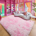 Amdrebio Pink White Rugs for Girls Bedroom, 5x8 Rug, Soft Area Rug for Kids Room, Fuzzy Princess Rug for Playroom, Cute Fluffy R
