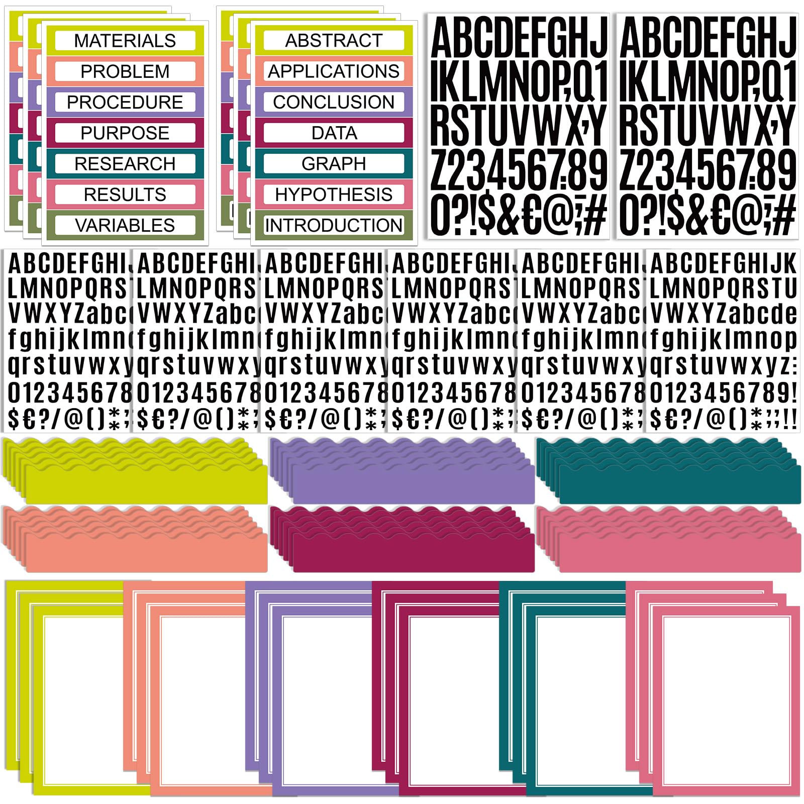 Sinload 92 Pcs Science Fair Board Supplies 60 Trim Scalloped Poster Boards 18 Presentation Subtitles 6 Project Titles 8 Letter S