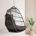 Radiata Foldable Wicker Rattan Hanging Egg Chair Without Stand, Swing Chair With Cushion And Pillow, Lounging Chair, Hammock Chair For Indoor Outdoor Bedroom Patio Garden (Dark Gray Without Stand)